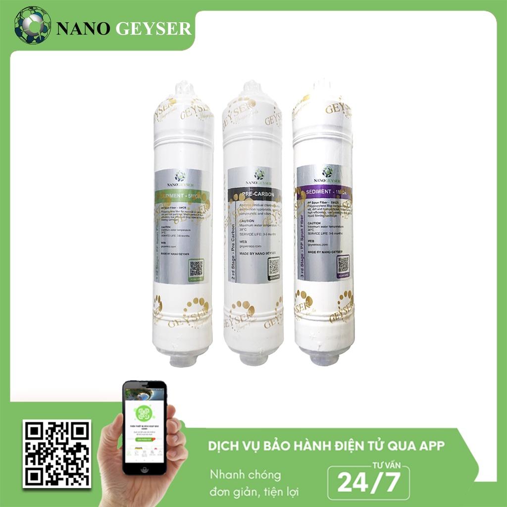 Bộ 3 lõi đúc máy lọc nước 123 dùng cho máy RO lõi đúc, Lõi Sediment 5 MCR, Pre Carbon, Sediment 1 MCR- Hàng Chính Hãng