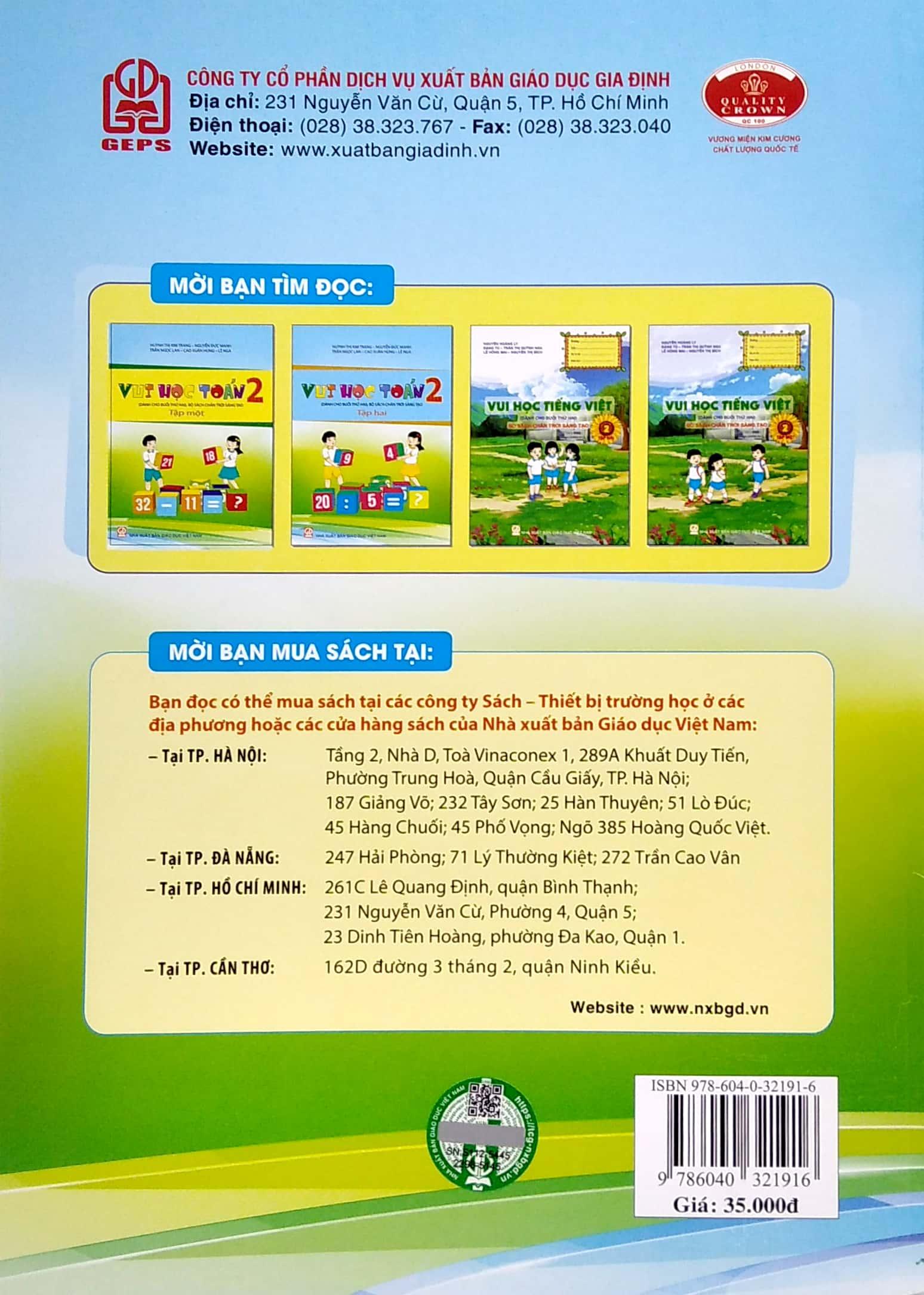Vui Học Toán Lớp 2 - Tập 2 (Dành Cho Buổi Thứ Hai - Bộ Sách Chân Trời Sáng Tạo) (Tái Bản 2022)