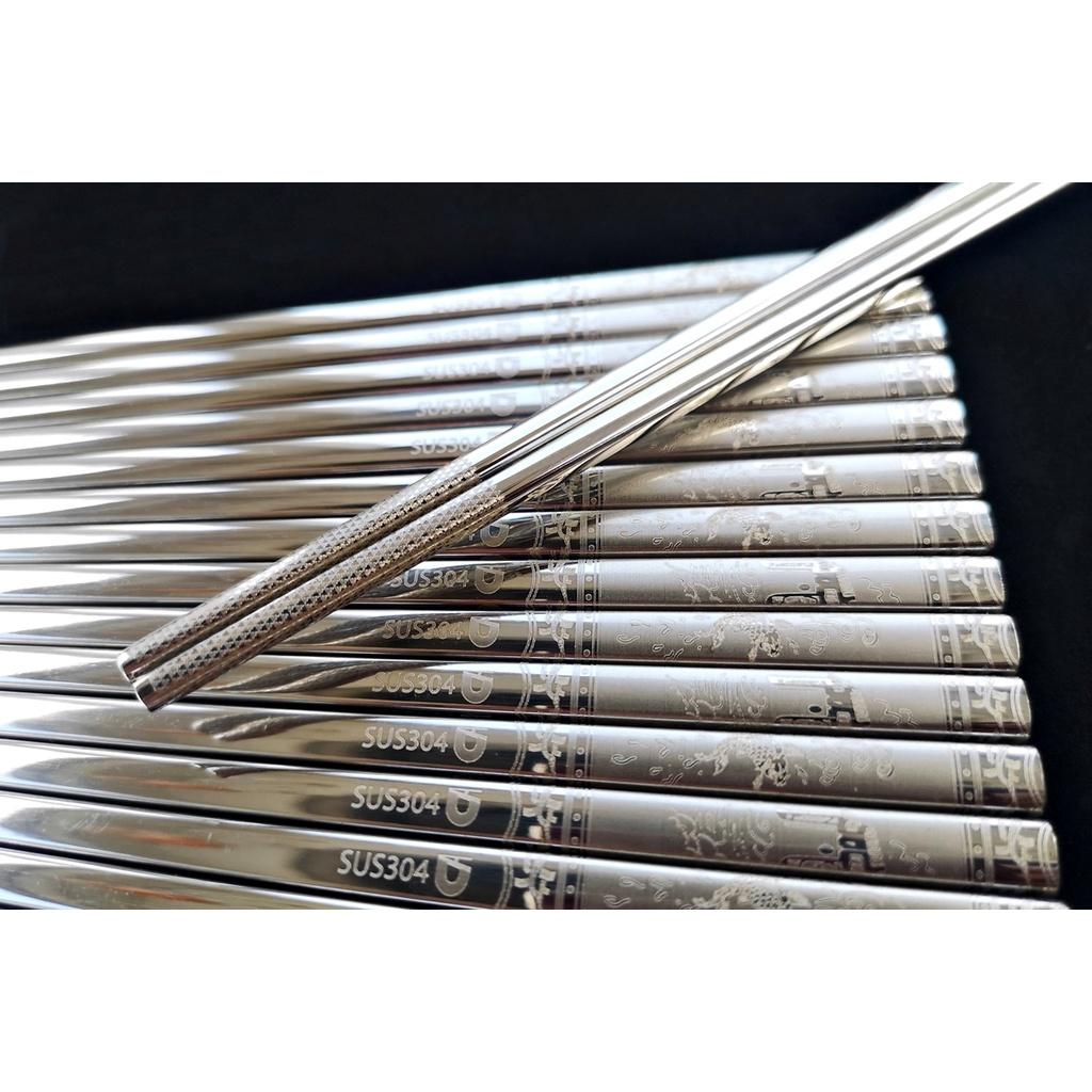 Set 5 đũa ăn Nhật Bản inox 304 mẫu hoa văn đặc ruột