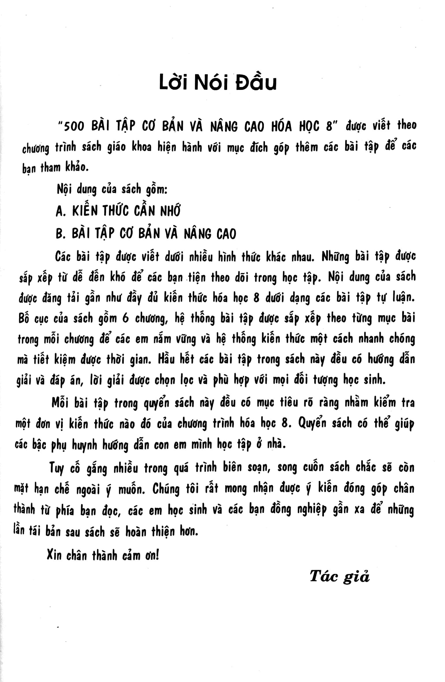 500 Bài Tập Cơ Bản Và Nâng Cao Hóa Học 8 (Biên Soạn Theo Chương Trình Giáo Dục Phổ Thông Mới) (Tái Bản 2023)