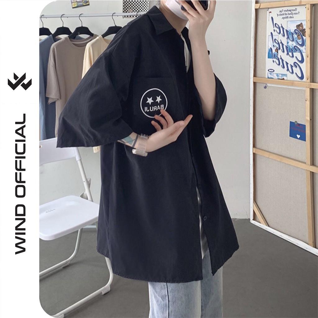 Áo sơ mi tay lỡ unisex form rộng Mặt Sao nam nữ oversized kaki ulzzang