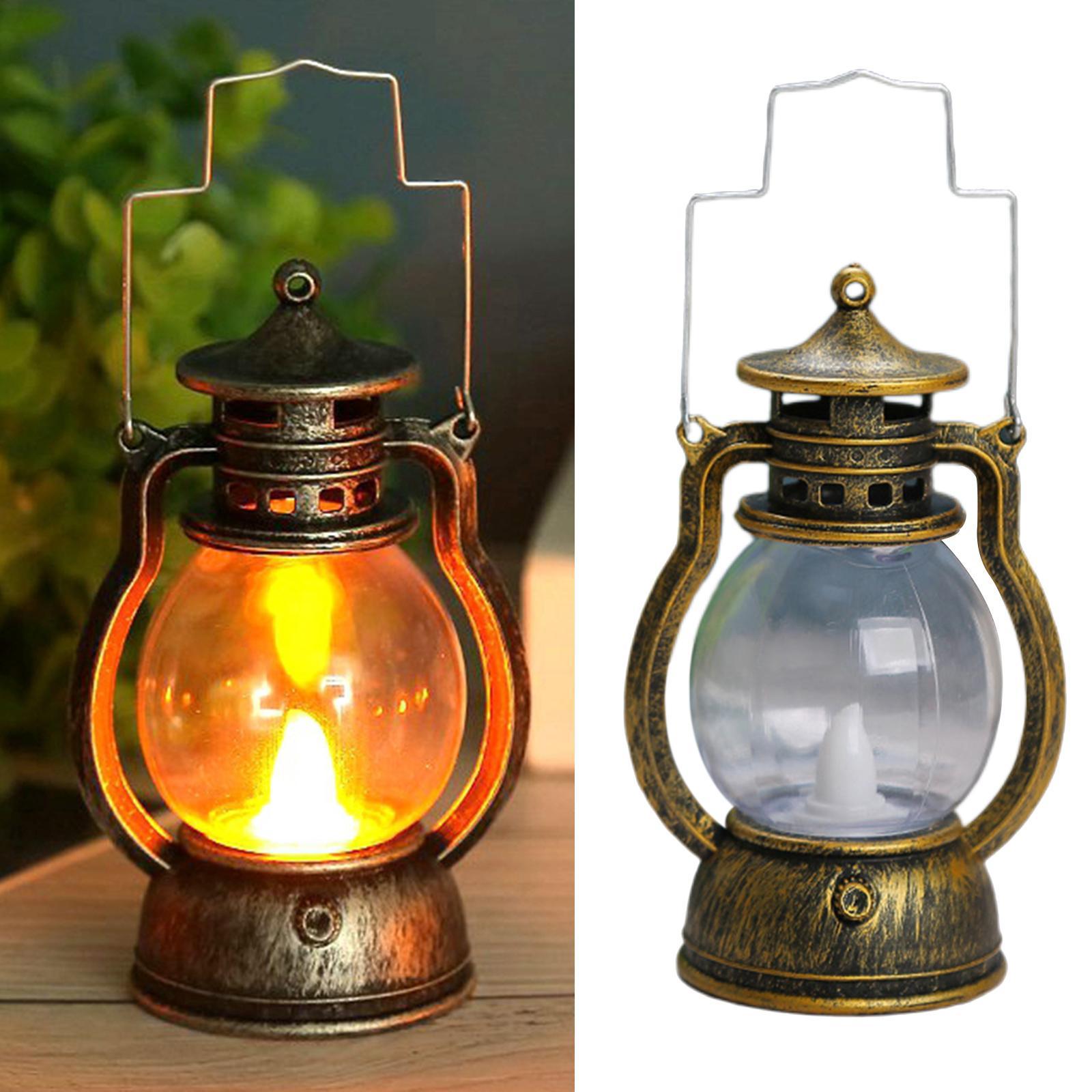 2X Lantern LED Oil Lamp Table Porch Cabin Winery Light Bronze Golden