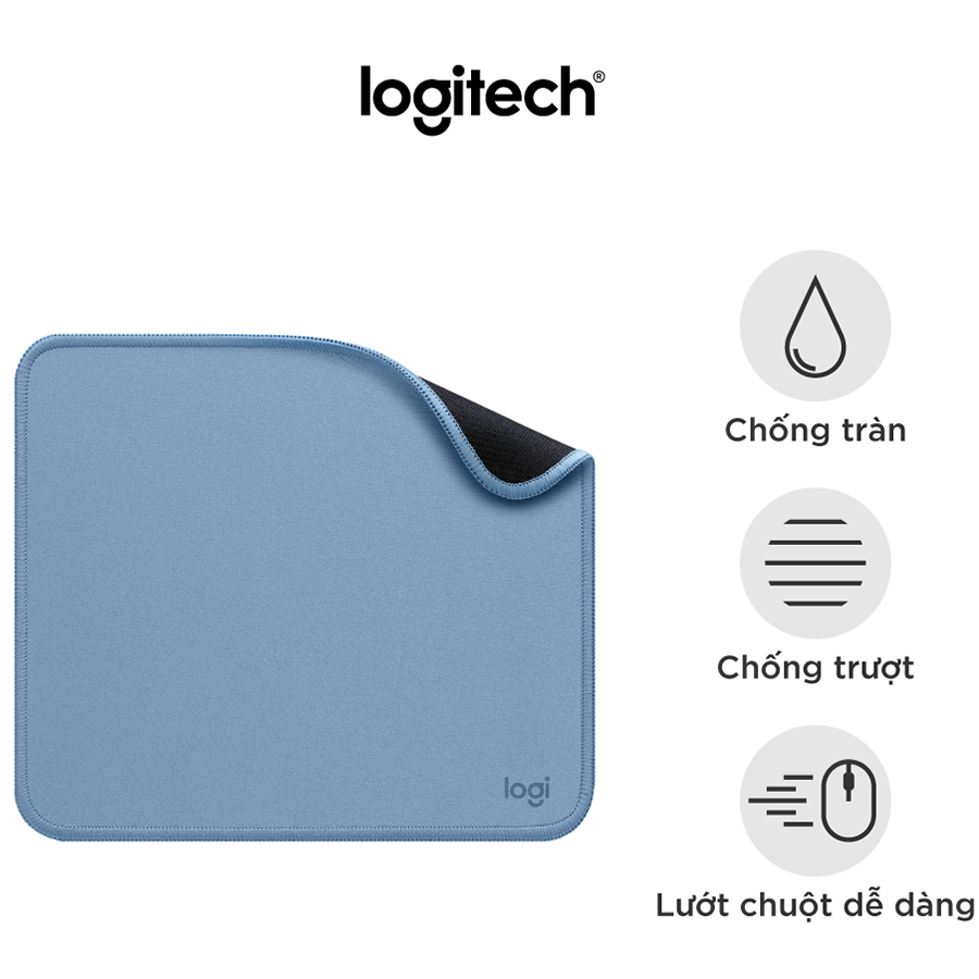 Lót chuột Logitech Mouse Pad - Đế cao su chống trượt, lướt dễ dàng, bề mặt chống đổ tràn, bền bỉ, nhỏ gọn - Màu