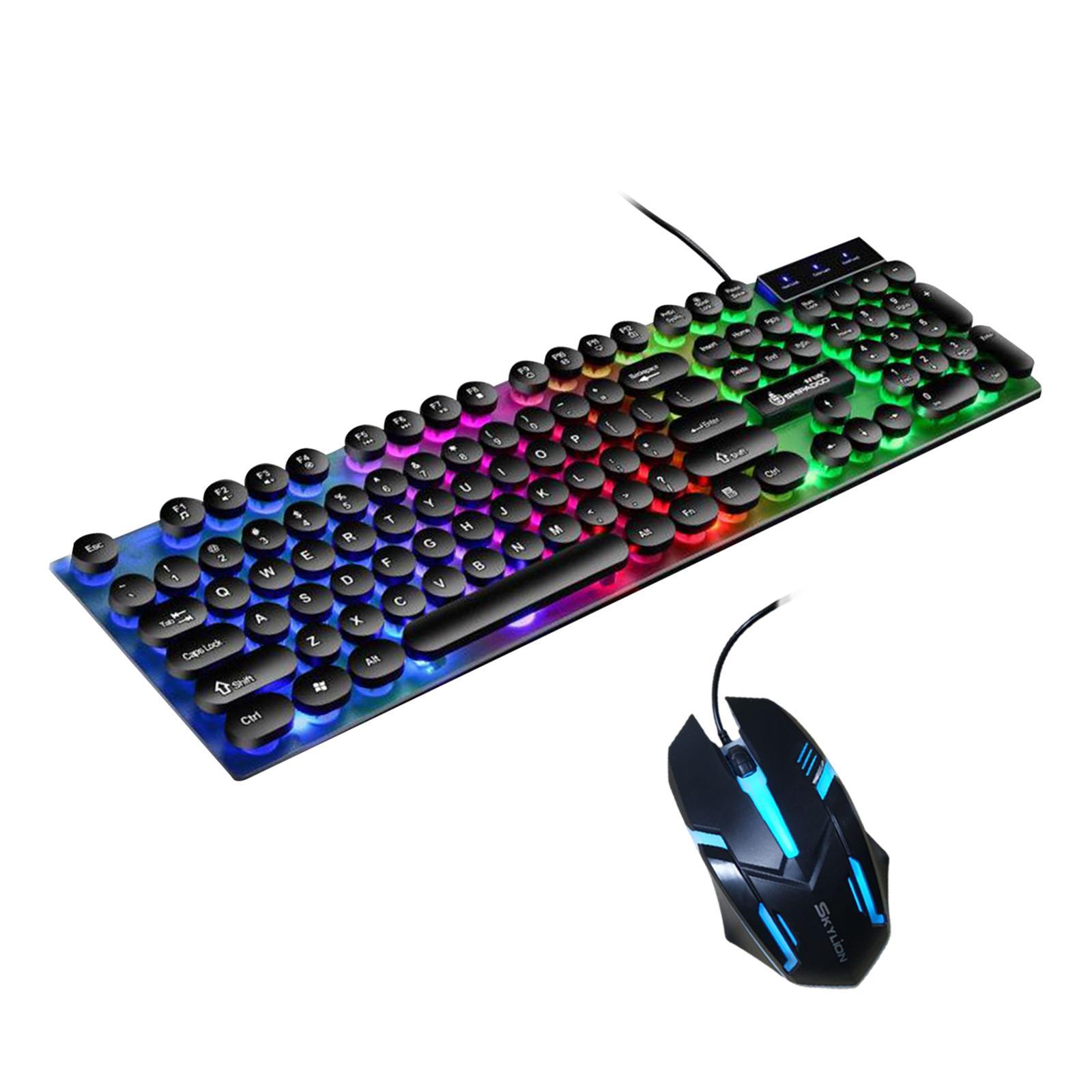 USB Wired RGB Rainbow LED Backlit Gamer Mouse and Keyboard Set