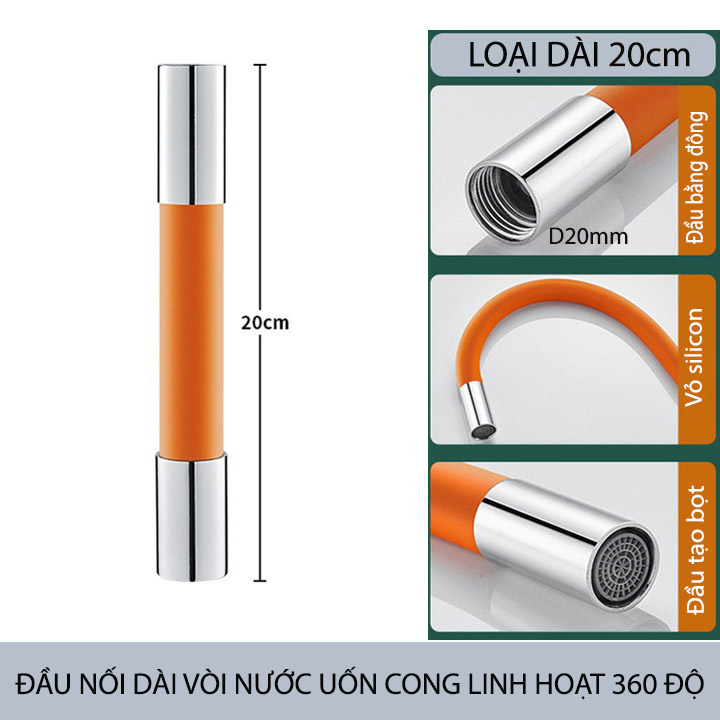 Ống nối dài vòi nước uốn cong linh hoạt 360 độ, đầu kết nối bằng đồng, dài 20-30-50cm tùy chọn