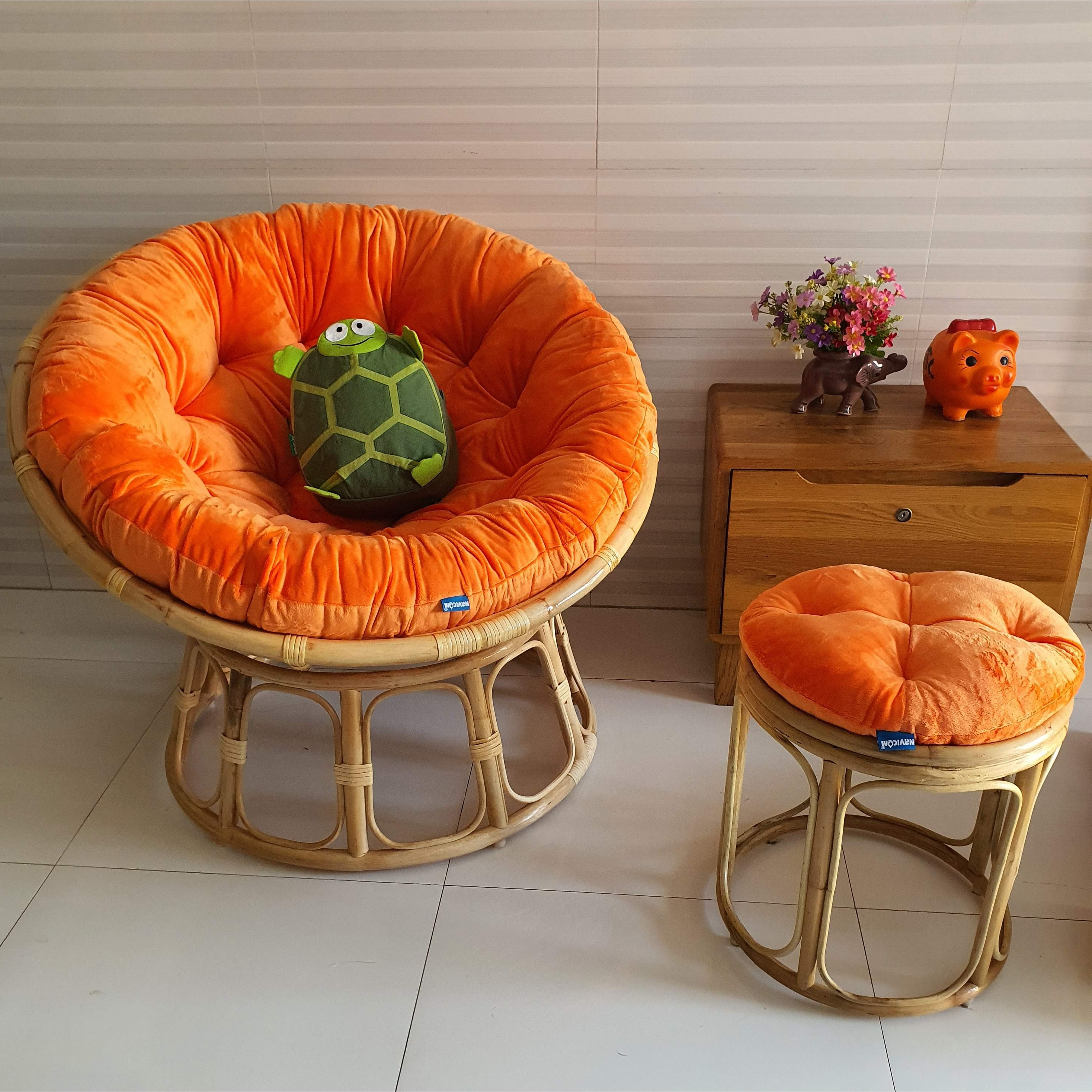 Bộ ghế papasan + đôn (vải nhung màu cam)