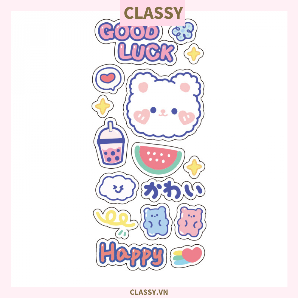 Classy Hình dán, sticker dễ thương, sticker dán laptop, điện thoại, sổ, bình nước nhiều họa tiết PK1380