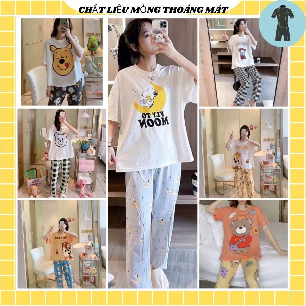 Đồ bộ nữ cộc tay mặc nhà thời trang mới nhất - Chất liệu Thun Lạnh cao cấp Đồ bộ thun quần dài, đồ mặc ở nhà Quảng Châu, họa tiết hoạt hình dễ thương