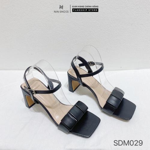 Giày Sandal nữ Ninshoes - Sandal mũi vuông quai ô bản to gót vuông 5p