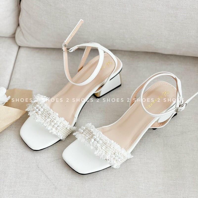 SANDAL QUAI XÙ ĐÍNH HẠT GÓT TRỤ ỐP MẠ - 4P