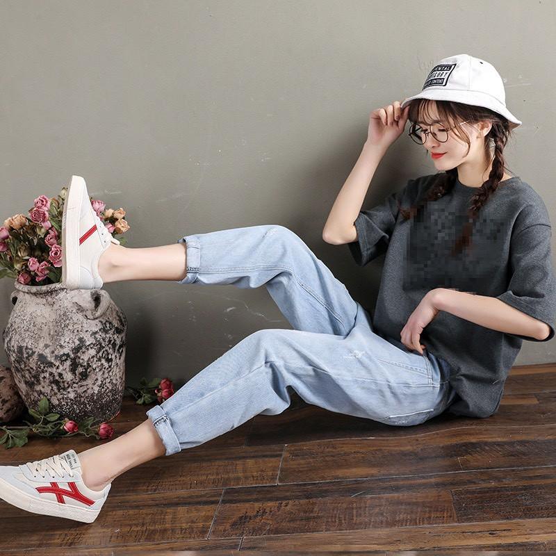 Quần jean bầu xanh nhạt️mặc đi làm đi chơi đều đượccó chun chỉnh có ảnh thật và video jean 04