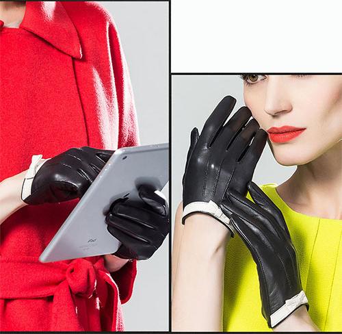 Găng tay nữ da cừu nữ tính lót vải thoáng khí BHY8756 Cản gió, chống nước, cảm ứng điện thoại. Bao tay nữ