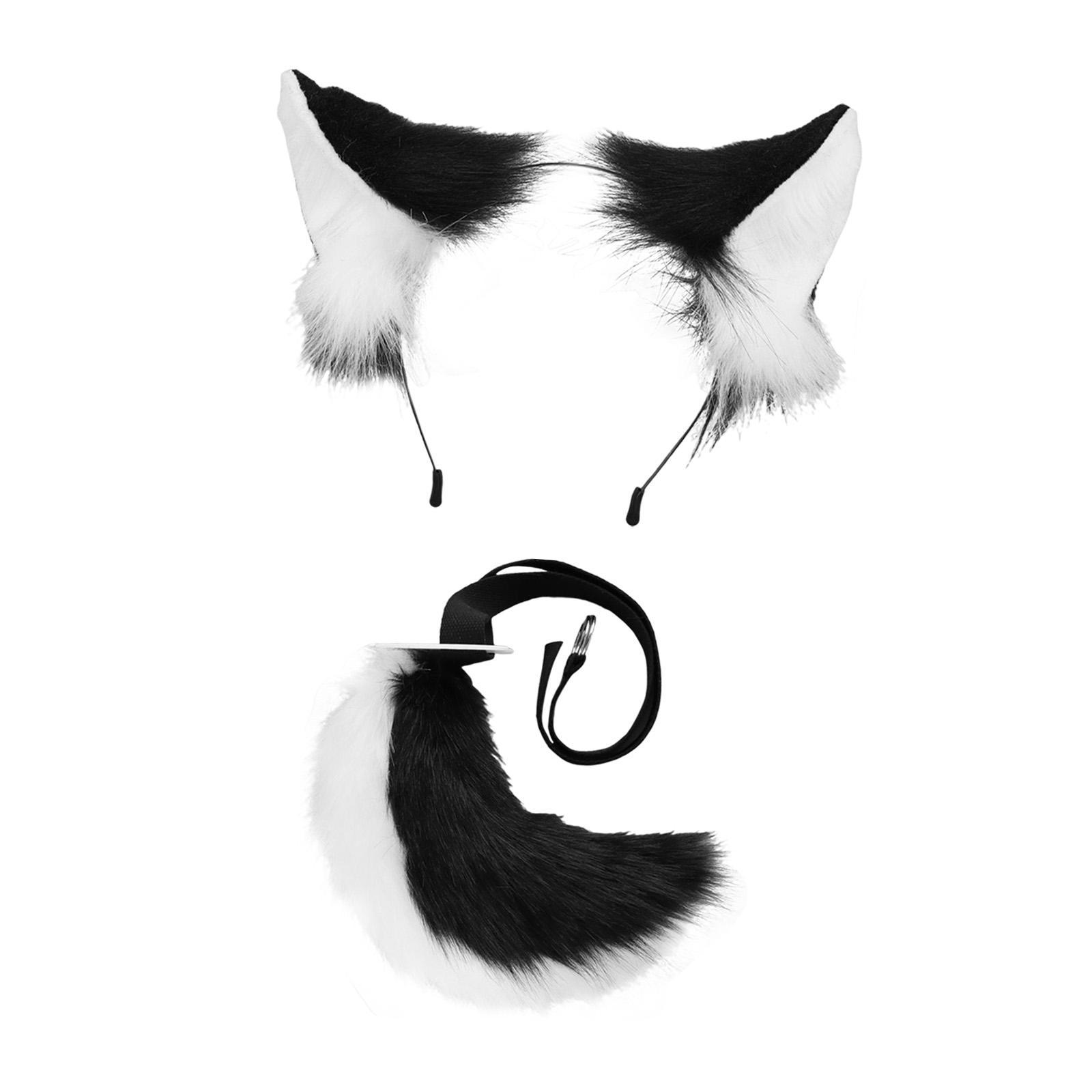 Cats Ears and Long Tail Decor Dress up Plush Hair Hoop Cosplay Set for Children Adults Party Carnival