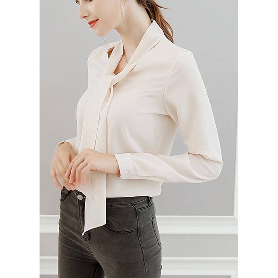 Áo sơ mi công sở nữ cổ cavat, chất vải kate mềm mát, hàng nhập Quảng Châu