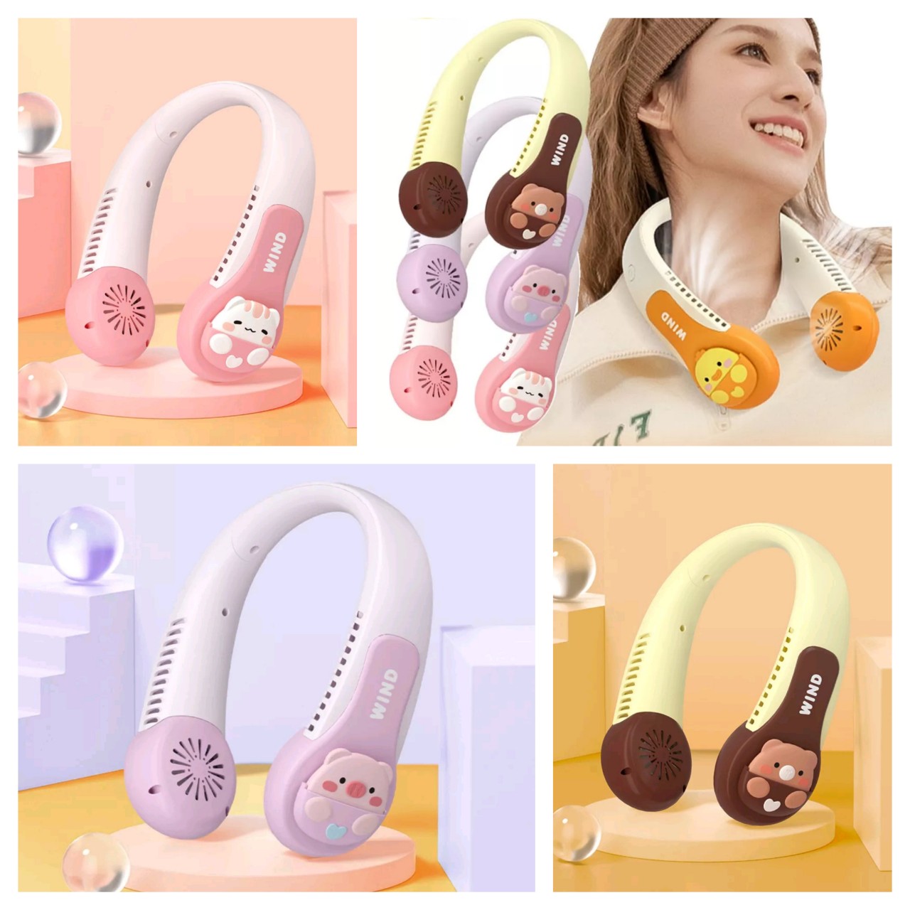 Quạt Mini 3 Tốc Độ WIND 3D- Quạt Đeo Cổ USB Mini Tích Điện Không Cánh Tiện Lợi, Thời Trang Không Cuốn Tóc Loại Tốt