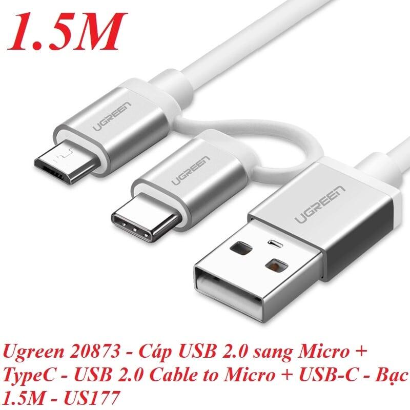 Ugreen UG20873US177TK 1.5M màu Bạc Cáp USB-A sang Micro USB + USB-C cao cấp - HÀNG CHÍNH HÃNG