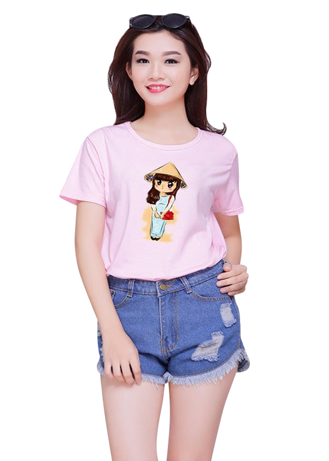 Áo Thun Nữ Cô Gái Nón Lá