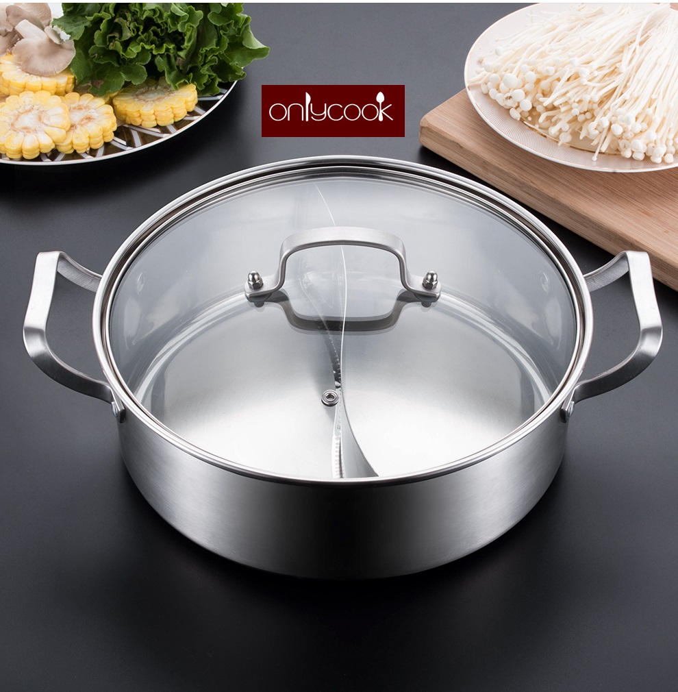 Nồi lẩu 2 ngăn inox 304 có nắp - Onlycook - 30CM