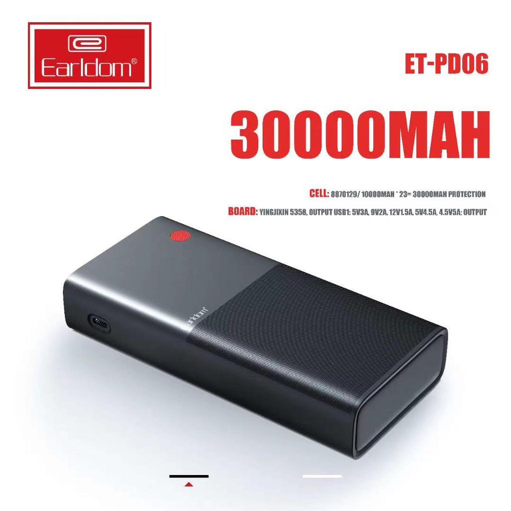 Bộ sạc dự phòng 30000mAh Earldom PD-06 Hỗ trợ sạc nhanh Hàng Chính Hãng