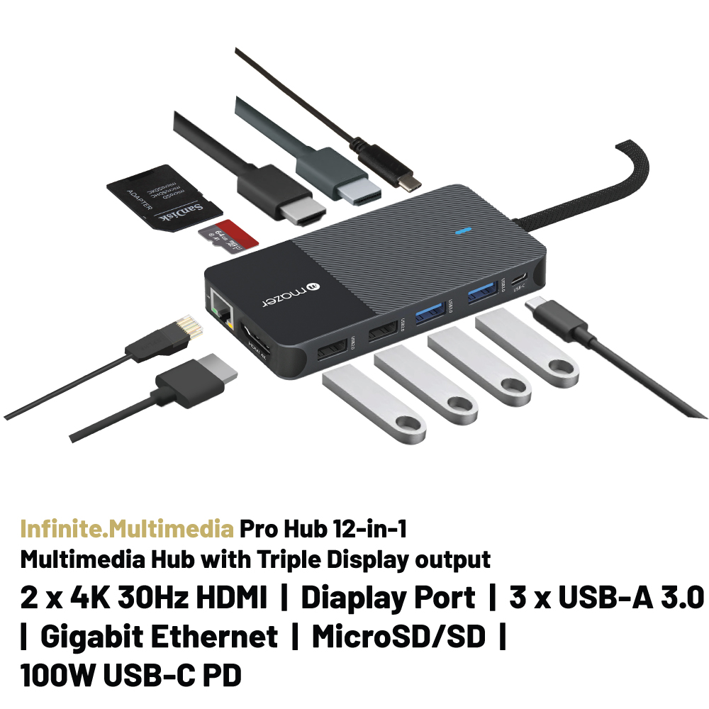 Cổng Chuyển Đổi Mazer USB-C Multimedia Pro Hub 12-in-1 - Hàng chính hãng