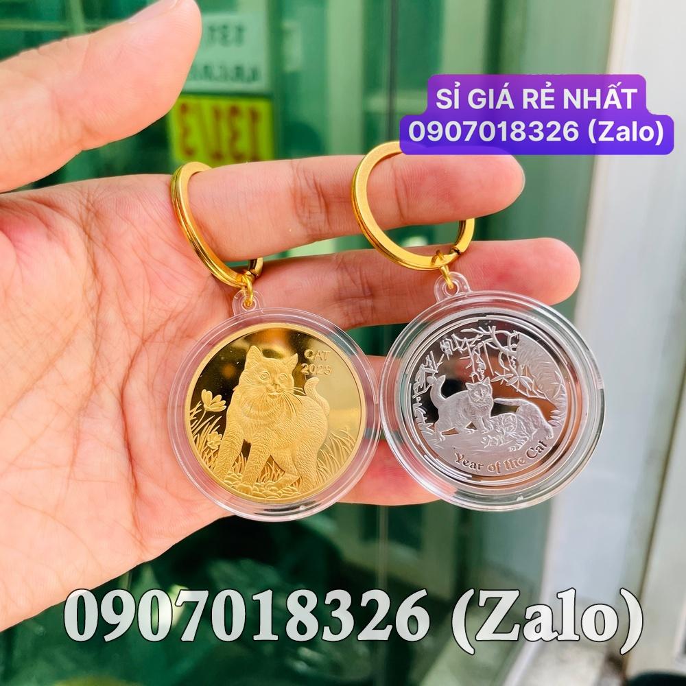 Cặp Móc khóa Tiền Xu Con Mèo Úc Vàng Bạc 2023 treo chìa xe máy, ô tô NELI