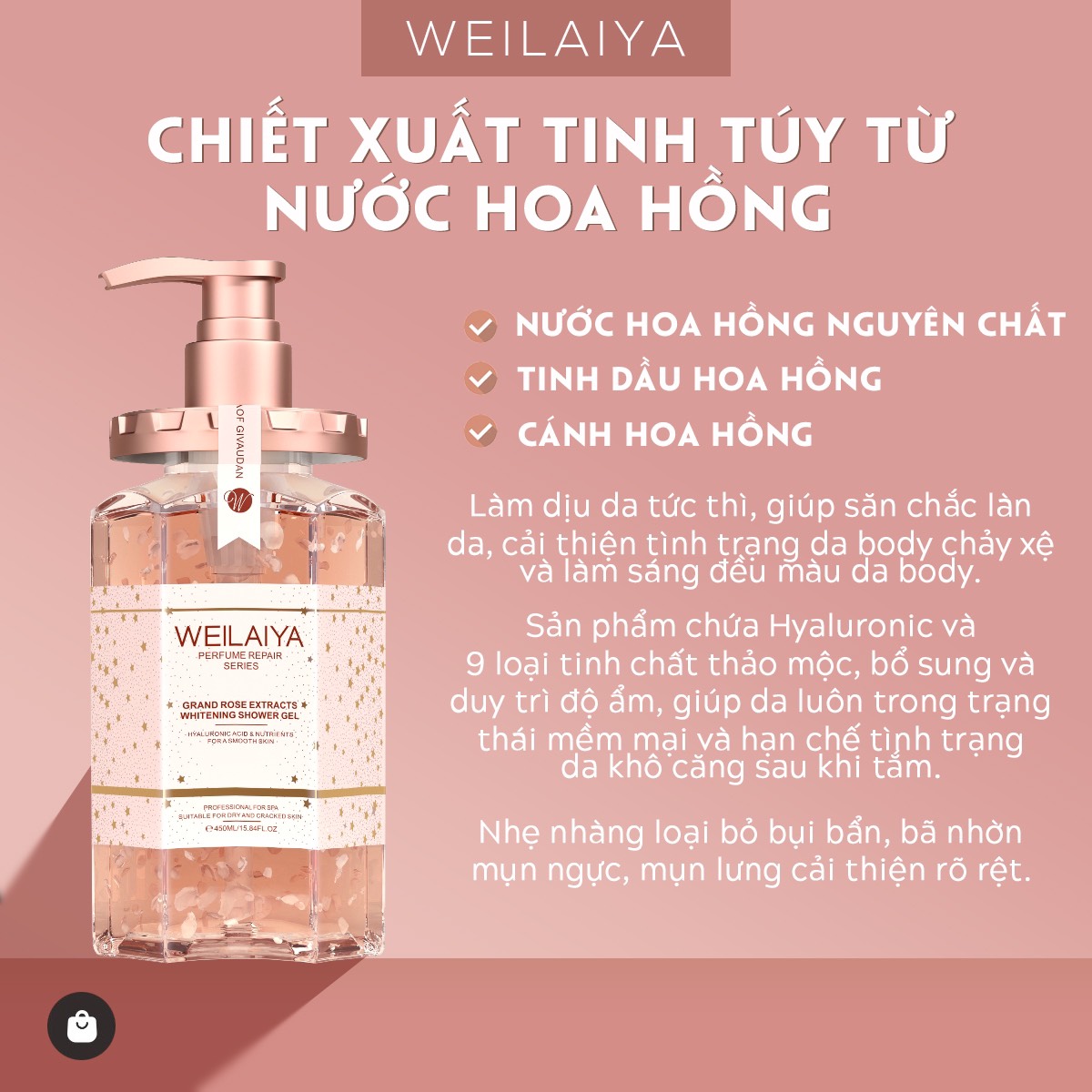 SỮA TẮM  TRẮNG DA CÁNH HOA HỒNG DAMASK WEILAIYA