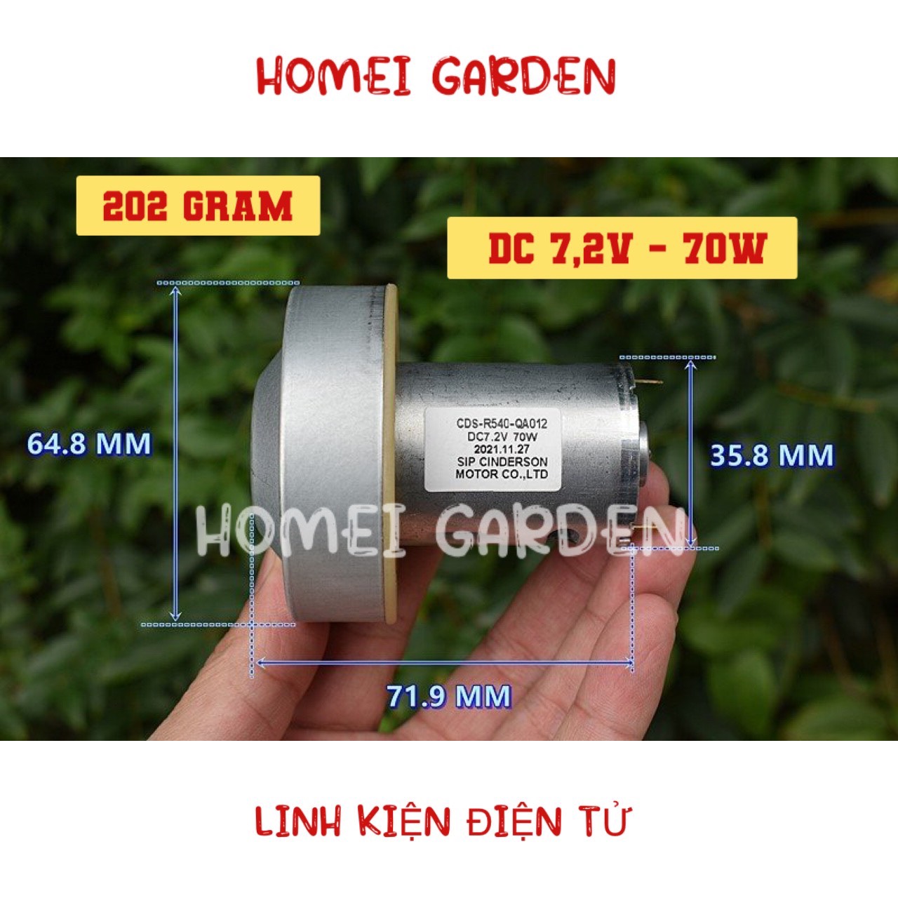 Động cơ hút bụi lõi máy hút bụi DC 7,2V - 9V 70W 100W có chổi than quạt nhôm công suất cao chất lượng cao mới 100% - HM