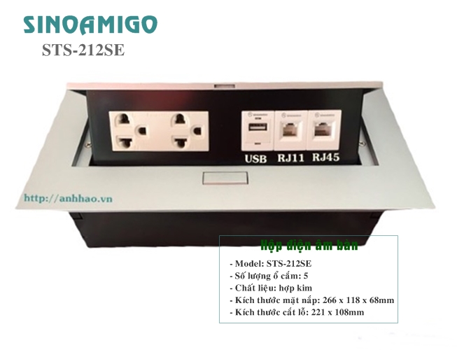 Hộp điện âm bàn đa năng Sinoamigo STS-212SE màu bạc