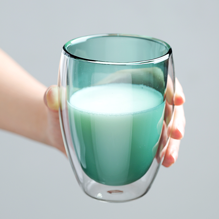 Ly thủy tinh 2 lớp NKS.GL28-V size 350ml vân xanh chịu nhiệt