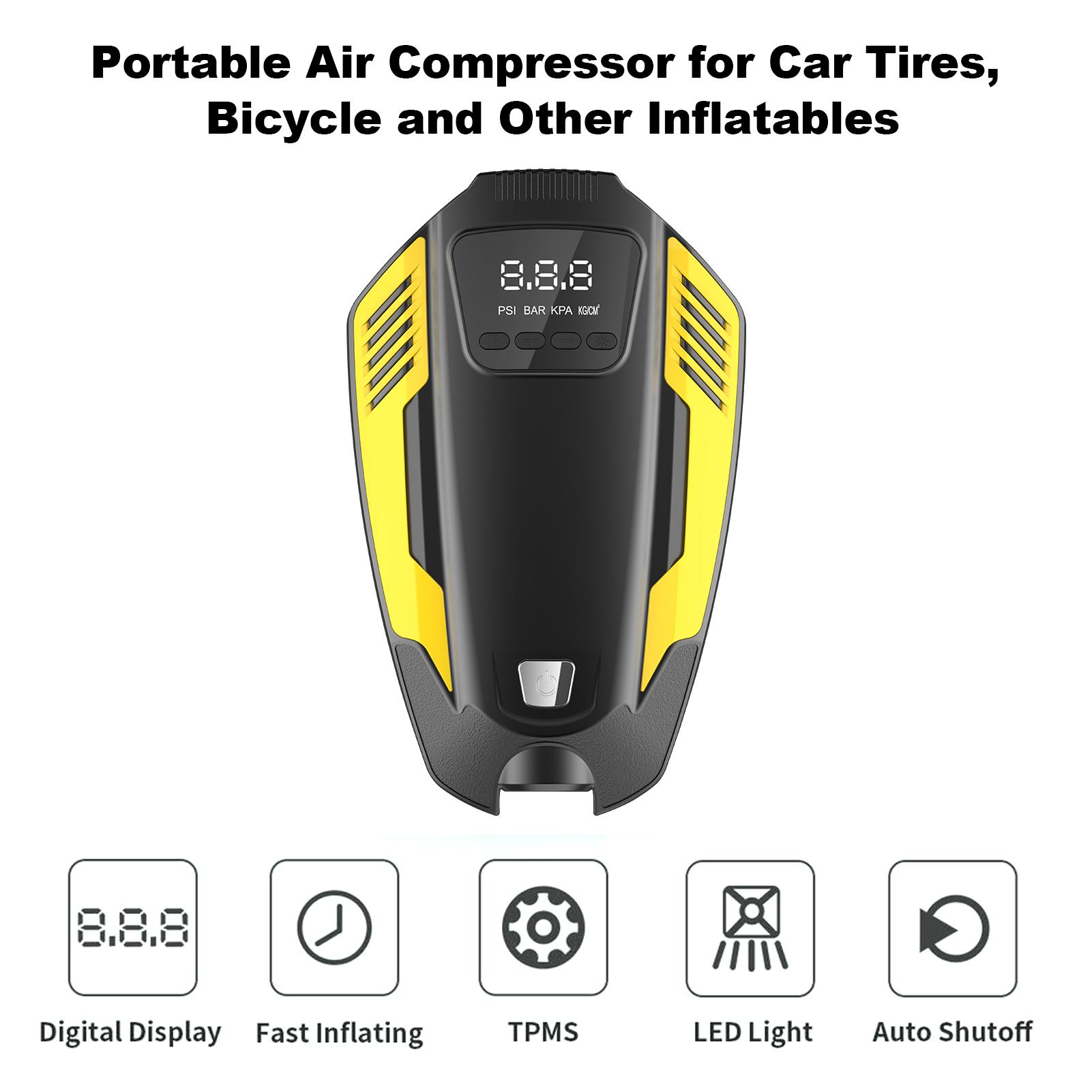 Portable Air Compressor Tire Inflator, DC 12V Digital Air Pump for Car Tires, Bicycle and Other Inflatables, Auto Air