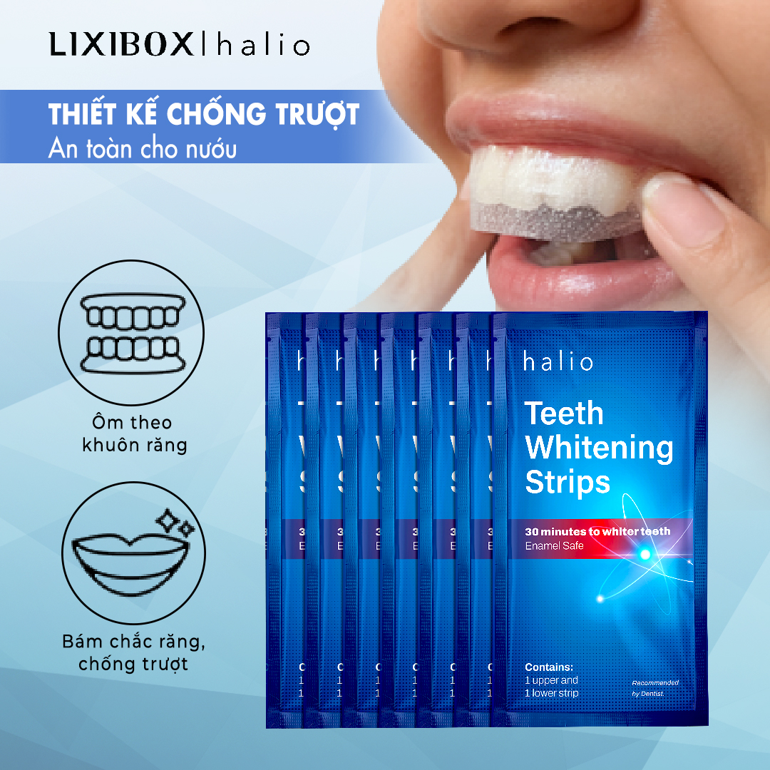 Set 14 Miếng Dán Trắng Răng Halio Teeth Whitening Strip Giảm Ê Buốt - Liệu Trình 7 Ngày