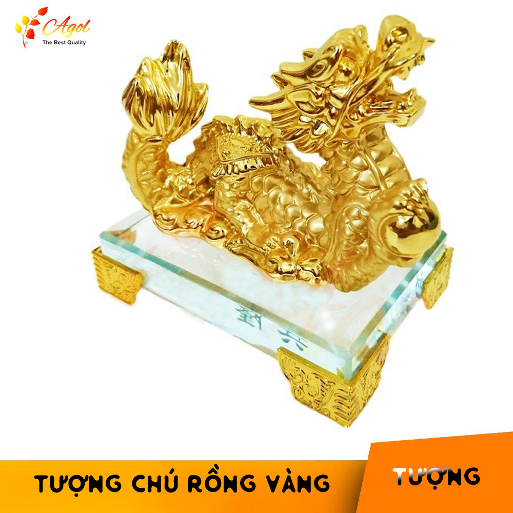 TƯỢNG RỒNG VÀNG ĐẾ KÍNH THỦY TINH - LONG ẤN KIM CHÂU