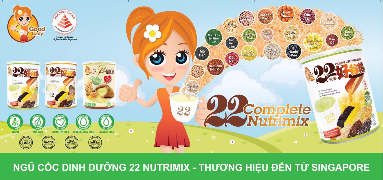 Ngũ cốc (sữa hạt) dinh dưỡng cao cấp 22 loại hạt hiệu Good Lady - 22 Complete Nutrimix - Wheat Grass (Mầm lúa mì) - hộp thiếc 750g