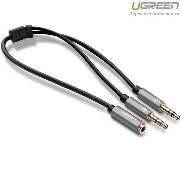 Dây Audio chuyển tai nghe 3.5mm đầu cái sang 2 đầu Mic và Tai nghe đầu đực mạ vàng dài 20CM UGREEN AV140 20899,20897 hàng chính hãng