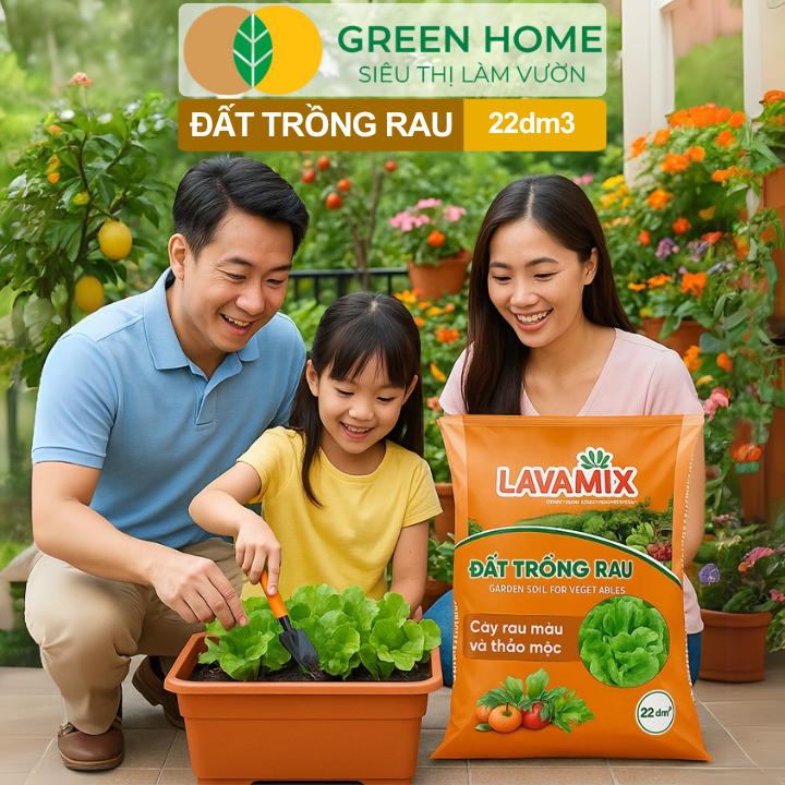 Đất Trồng Rau GreenHome, Bao 22dm3 (11kg), Hữu Cơ, Tiện Lợi, Đầy Đủ Dinh Dưỡng Cho Các Loại Rau, Củ, Quả