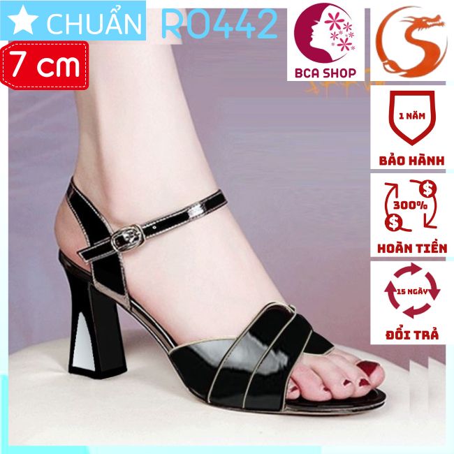 Giày cao gót nữ 7p RO442 ROSATA tại BCASHOP hở mũi, quai cài ôm cổ chân, bề mặt giày tạo vân thời trang - màu đen