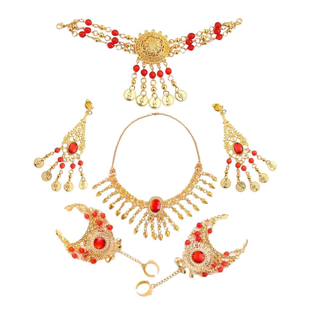 Belly Dance Jewelry Set - Earrings Necklace Head Chain Bracelet Ear Clip