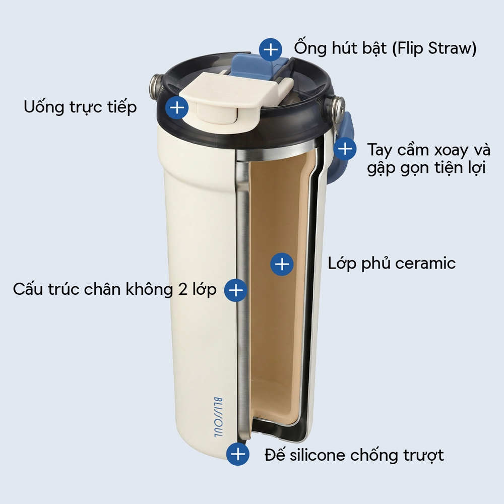 Ly giữ nhiệt thép phủ sứ LocknLock Blissoul Cafe Ceramic Tumbler 700ml LHC4440 có quai xách - Hàng Chính Hãng - JoyMall