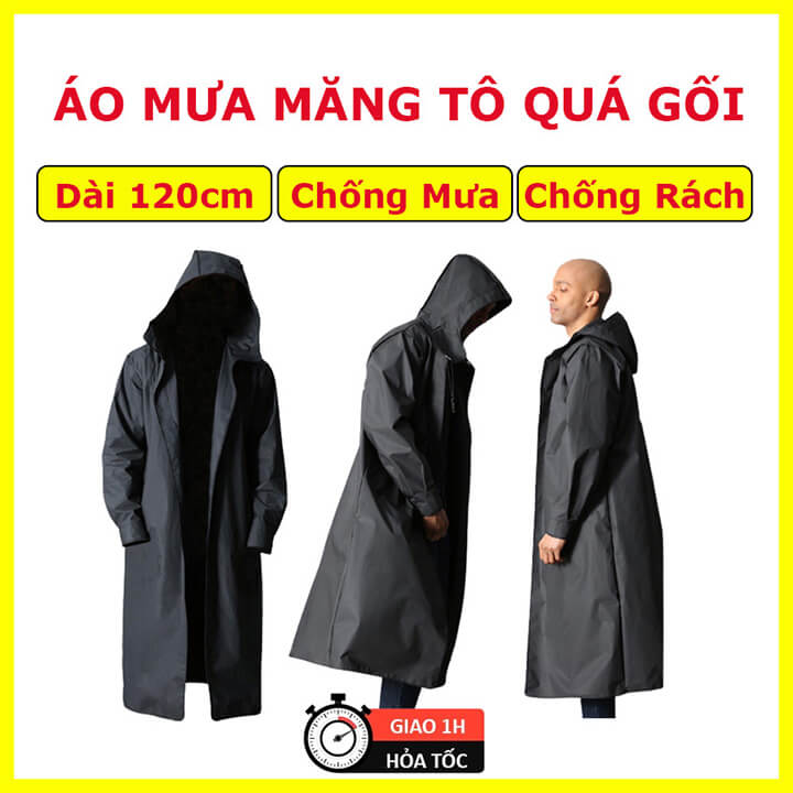 Áo mưa măng tô dáng dài nam nữ khóa kéo cao cấp, áo khoác đi mưa có mũ trùm tiện lợi