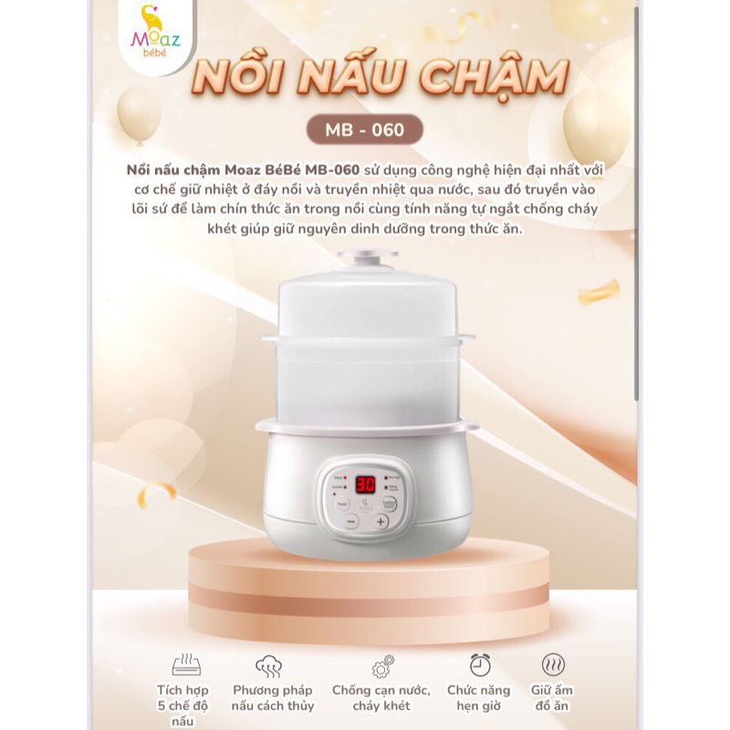 Nồi nấu chậm Moaz BéBé MB - 060 - Hàng chính hãng