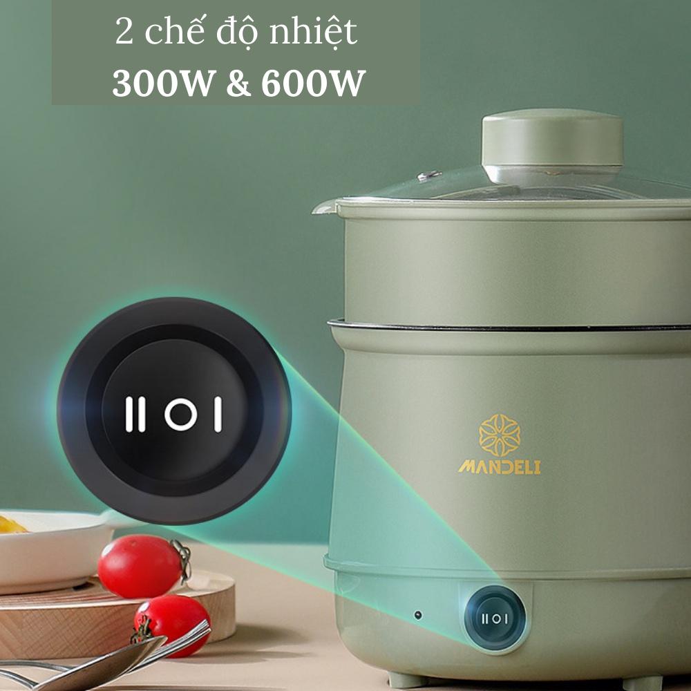 Nồi Lẩu Điện Mini Đa Năng G01, 2 Nấc Nhiệt Chống Dính Tay Cầm Cán Gỗ, Ca Nấu Mì, Nấu Cơm Tặng Kèm Giá Hấp