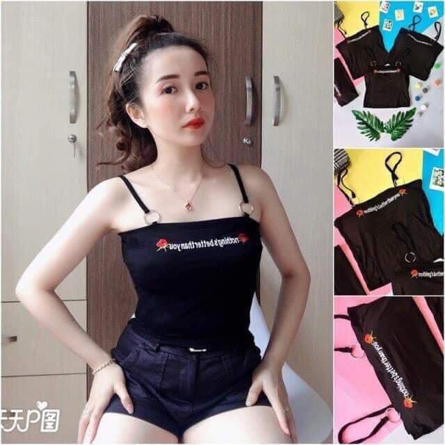 Áo Croptop 2 Dây Thêu Hoa Hồng CT44 có mút ngực - Áo 2 dây