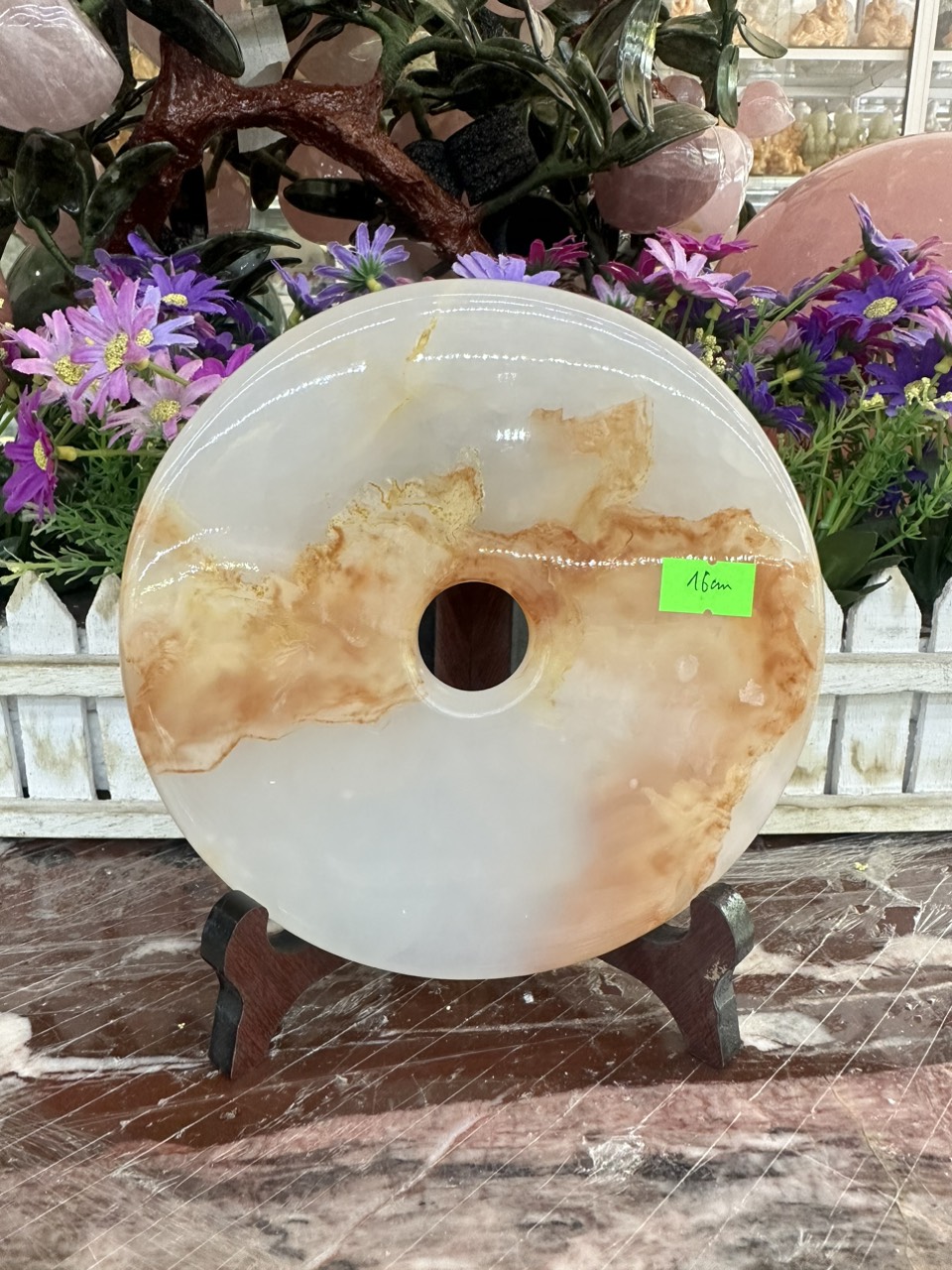 Đồng điếu, đồng tiền phong thủy đá ngọc vân đỏ - Đường kính 16 cm