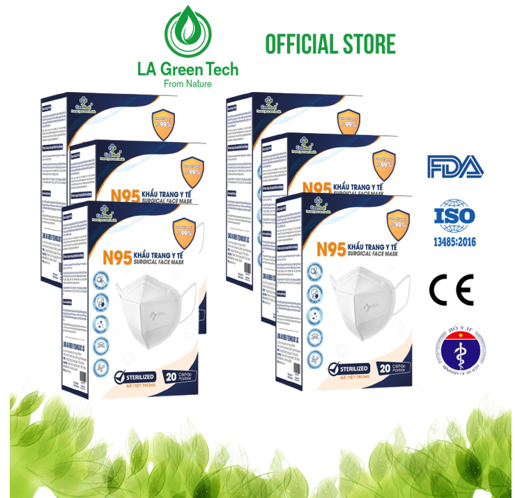 COMBO 2 HỘP Khẩu trang y tế CAEMEDI N95 cao cấp, kháng khuẩn, lọc bụi bẩn đạt chuẩn BFE, FDA, CE xuất khẩu Hoa Kỳ - Hộp 20 cái