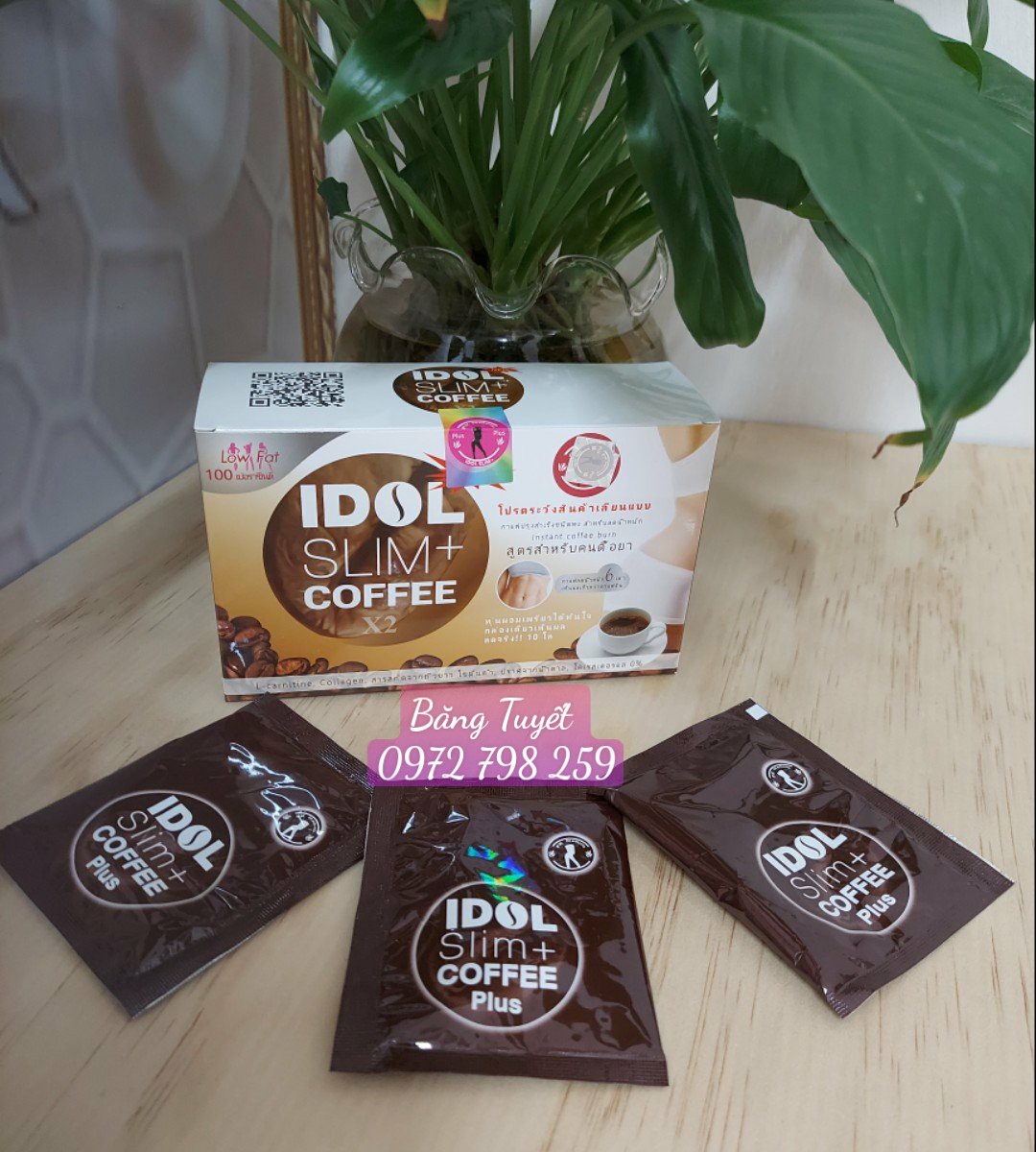 Cafe giam can IDOL SLIM + X2 mẫu mới chuẩn hàng thái hộp 10 gói giảm 3-6kg