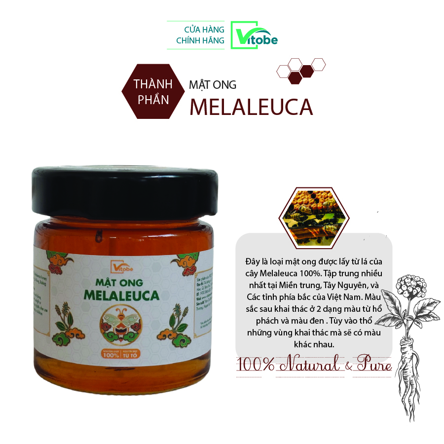 Mật Ong Melaleuca Vitobe (150gr) - Hữu cơ 100% (TẶNG Cây gỗ lấy mật)