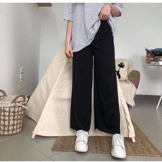 Quần ống suông culottes cài nút đen (Hàng có sẵn