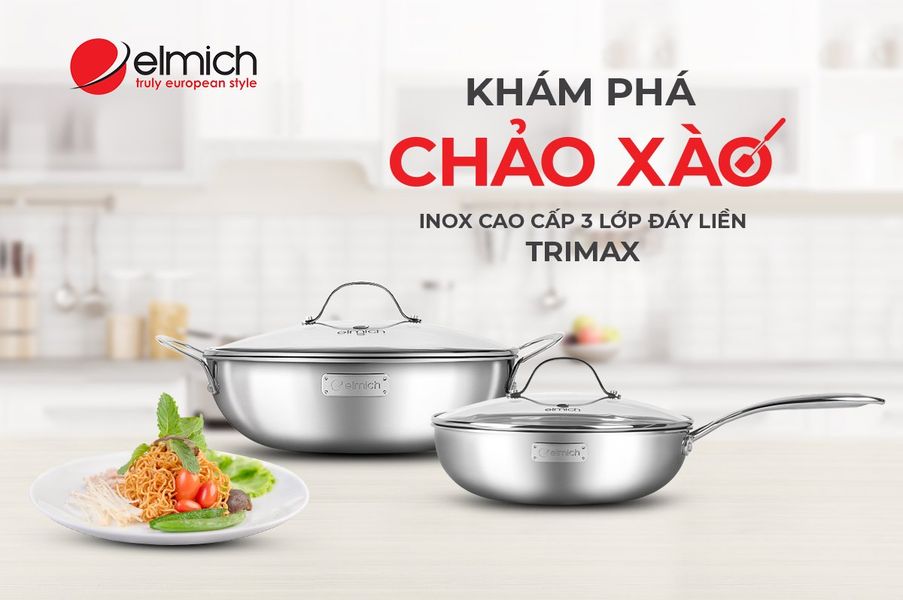 Chảo Xào Sâu Lòng 3 Lớp inox 304 Liền Đáy ELMICH TRI-MAX (EL-3796/26cm, EL-3845/24cm - Dùng Được Trên Mọi Loại Bếp) - Hàng Chính Hãng