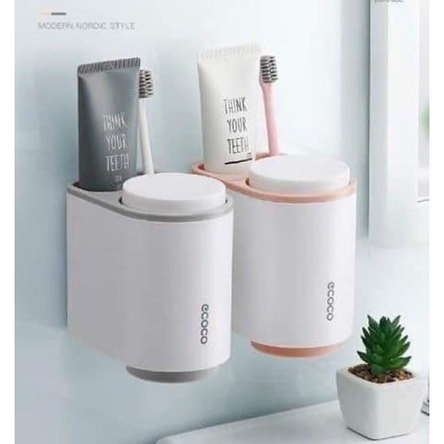 Kệ Để Bàn Chải Đánh Răng, Kệ Nhà Tắm Ecoco 2 Cốc Thông Minh Lắp Đặt Dán Tường
