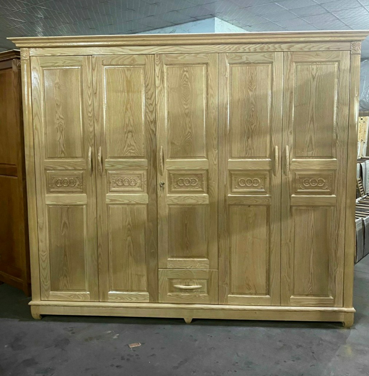 Tủ quần áo gỗ sồi 5 cánh 3 buồng